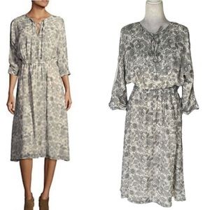Derek Lam Silk White Black Floral Print Lace-Up Cutout Sleeve Midi Dress - 10